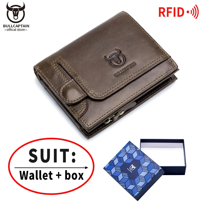 BULLCAPTAIN 100% Genuine Leather Men's Rfid Wallet Multifunctional Storage Bag Coin Purse Wallet Card Case