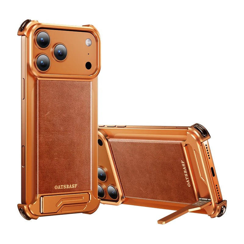 Oatsbasf Leather for iPhone 17 Pro/Pro Max/17 Air Phone Case with Kickstand Frameless Magnetic Shockproof Bumper Protective Case