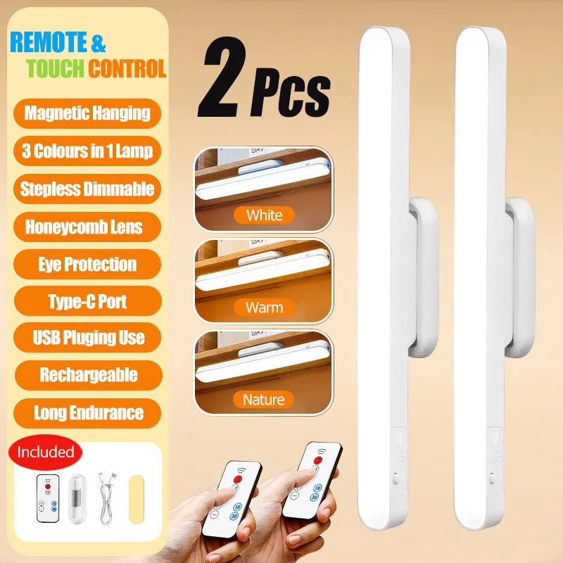Remote LED Desk Lamp Magnetic Hanging Night Light USB Rechargeable Table Lamp 3 Colors Reading Light For Cabinet Closet Wardrobe