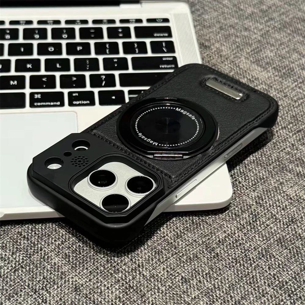 For Magsafe 360 Rotating Bracket Case for iPhone 18 Pro Max 17 16 15 14 13 12 Pro Magnetic Frameless Leather Aromatherapy Cover