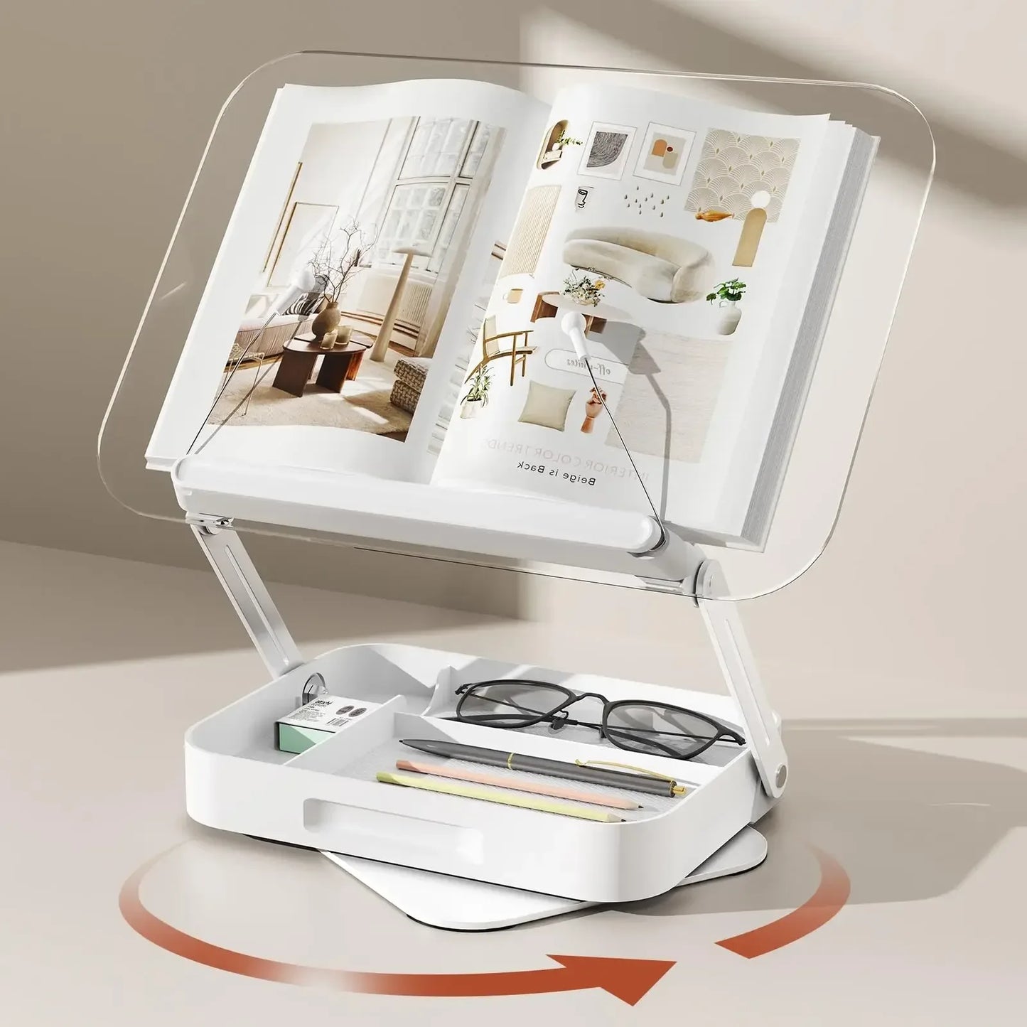 NEW Book Stand for Reading Adjustable Book Holder with 360° Rotating Base Elastic Page Clips Foldable Desktop Riser Stand - Urbizia