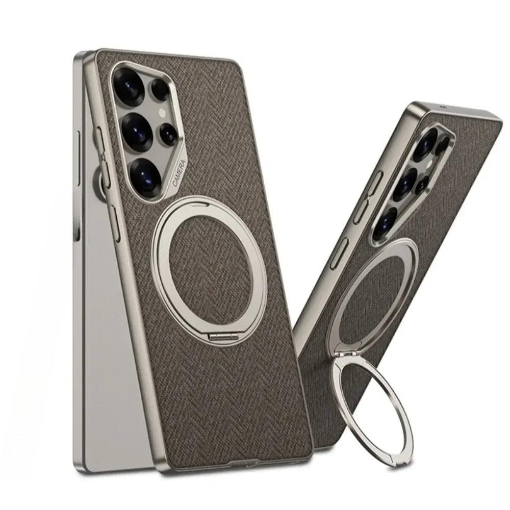 For Samsung Galaxy S26 S25 S24 S23 Ultra 360° Rotating Ring Bracket Holder Phone Case Kistand PU Leather Protective Cover