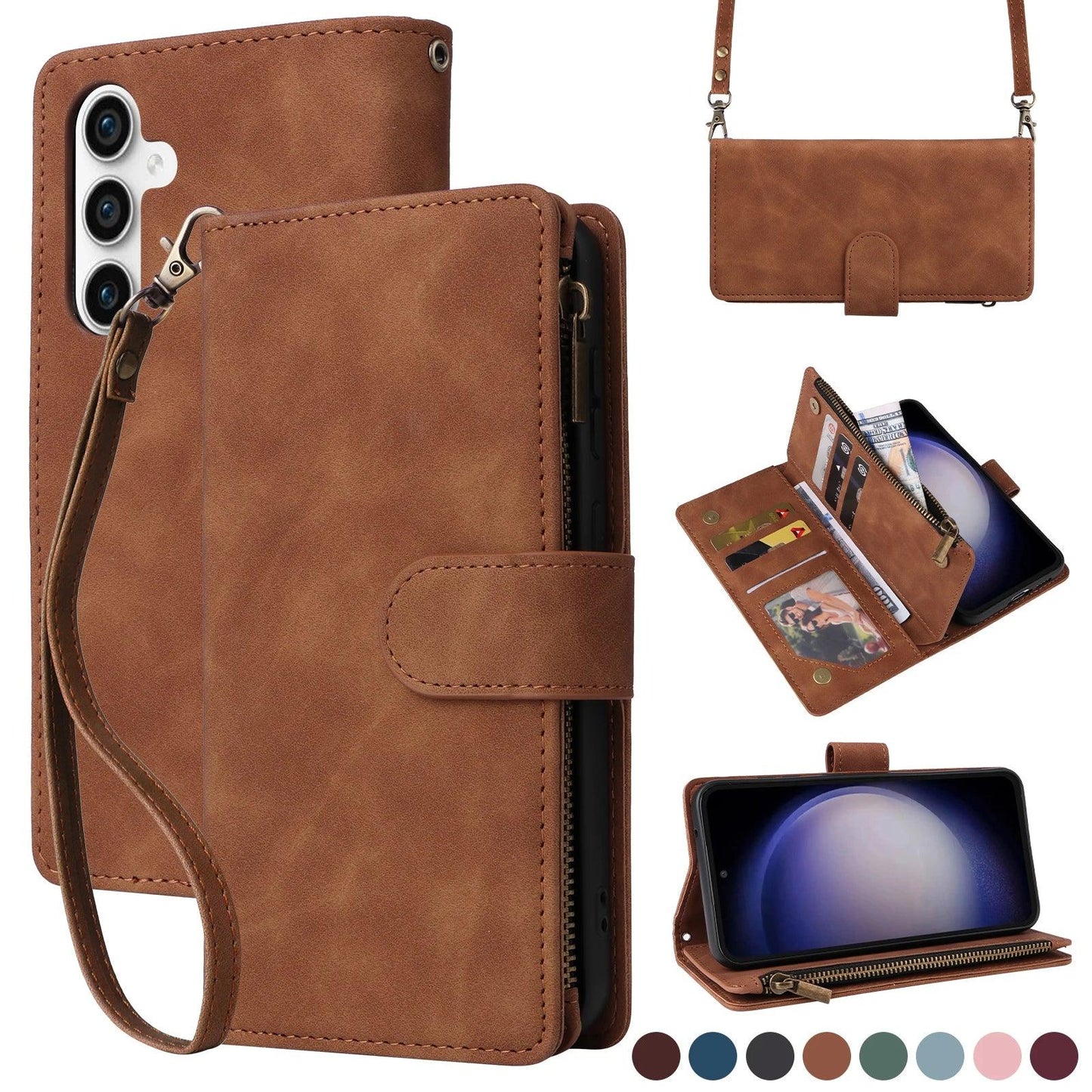 Zipper Crossbody Wallet Leather Case For Samsung Galaxy A56 A36 A26 A16 A06 A55 A35 A25 A07 A17 Flip Cover Multi-Functional Bags
