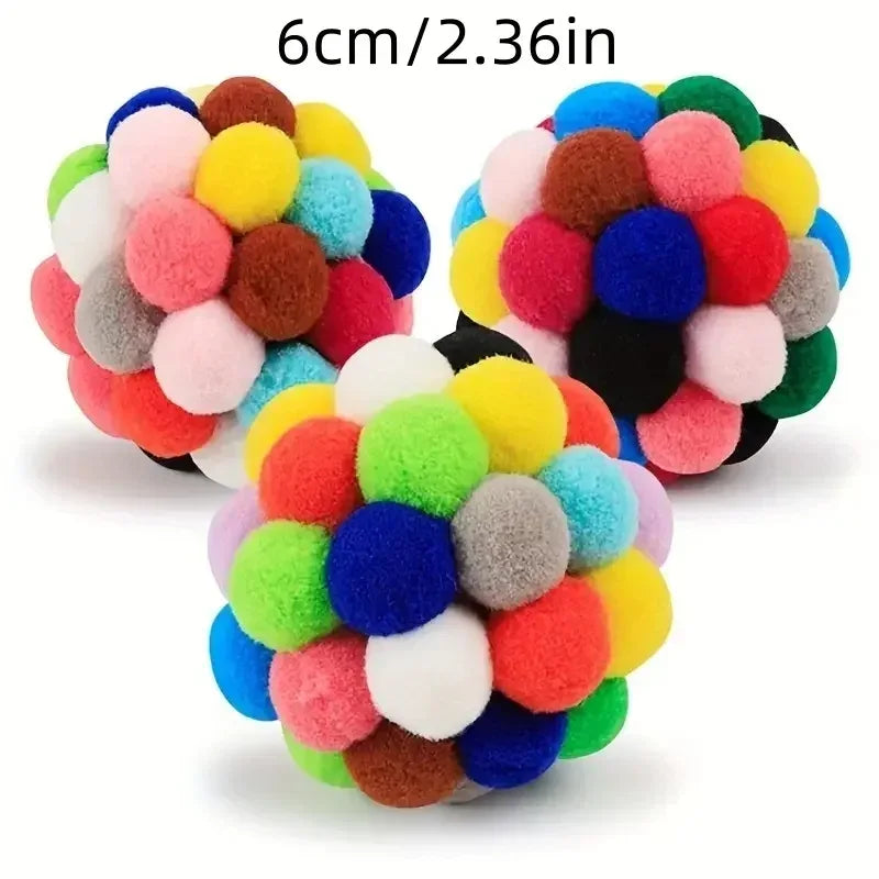 1/3PCS Cat Toys Cat Plush Ball Toy Pet Elastic Bell Ball Self Hi Ball Playing Cat Colorful Woolen Ball - Urbizia