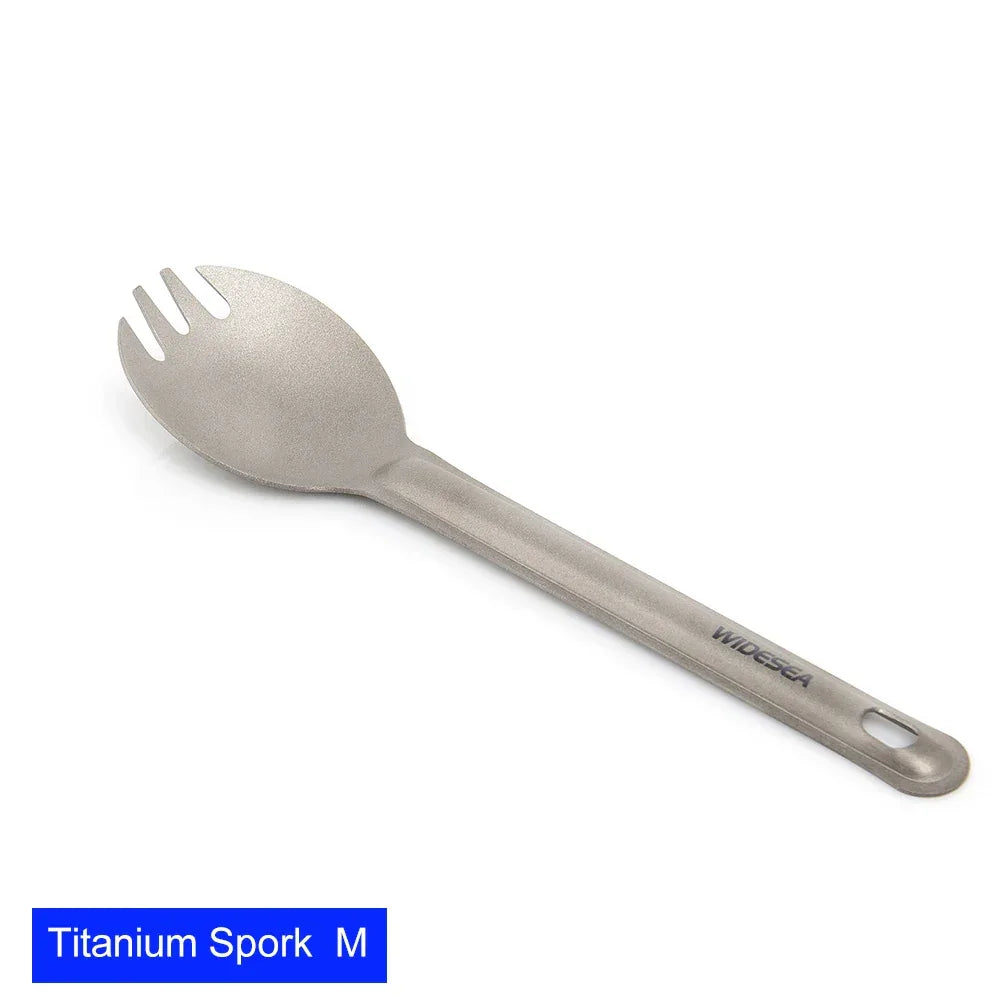 Widesea Camping Titanium Spork Spoon Outdoor Lightweight Fork Tableware Portable Picnic Hiking Travelling Ultralight Dinnerware