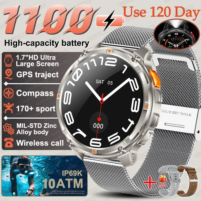 2026 New 1100mAh Big Battery Smart Watch Men Outdoor GPS Path Compass 10ATM Waterproof Bluetooth Call AMOLED HD Sport Smartwatch - Urbizia