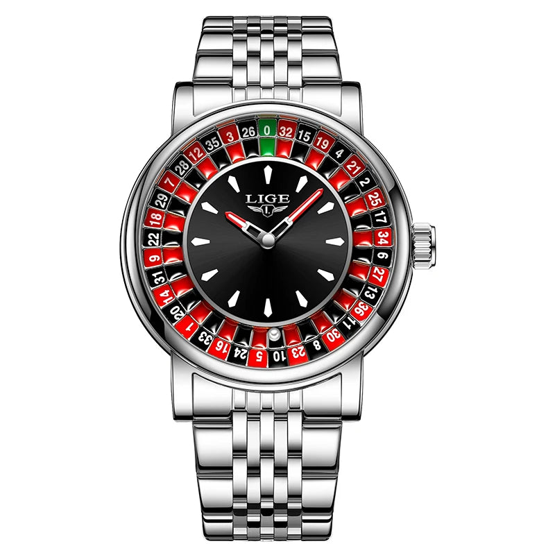 LIGE Fashion Men Watch Rotating Dial Las Vegas Roulette Desktop Theme Watch Men Waterproof Luminous Clock Watches Creative Clock