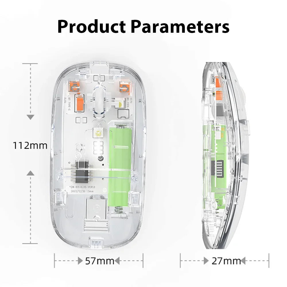 Bluetooth Mouse 2.4G Wireless Mouse Dual-Mode Transparent Mouse 1600 DPI Silent Mouse Rechargeable Mice for PC Laptop Macbook