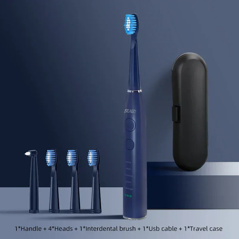 Seago Electric Toothbrush USB Rechargeable Adult 360 Days Long Battery Life IPX7 4 Replacement Heads Travel Box SG-575 - Urbizia