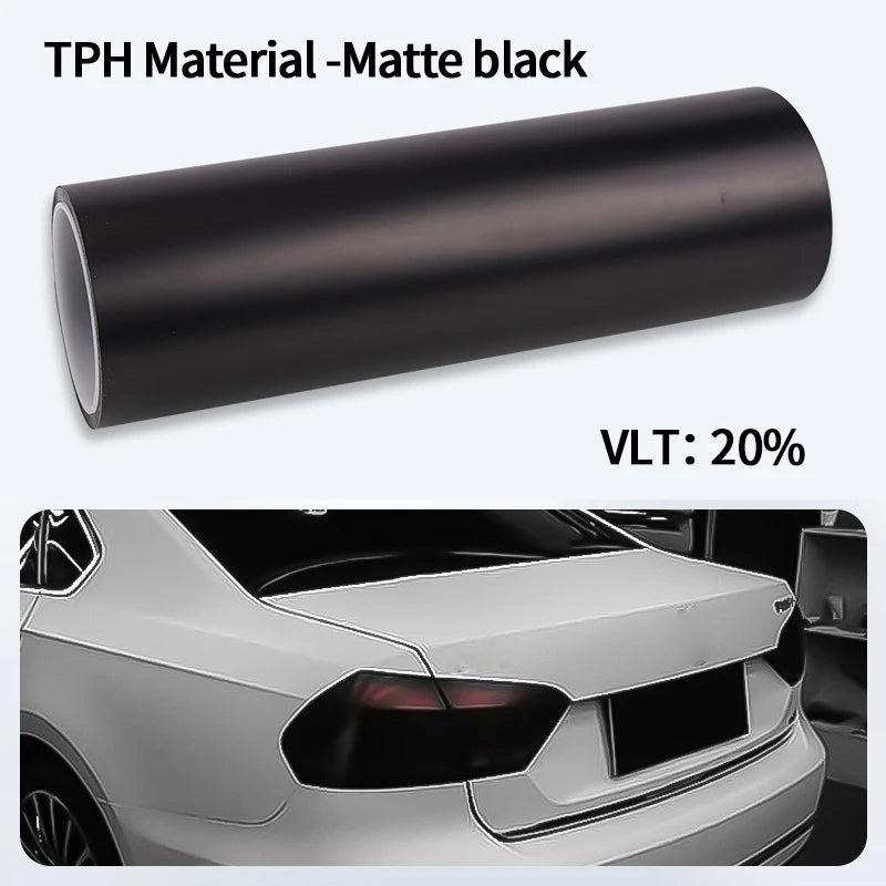 Car Headlight & Taillight Smoke Wrap Film – Black TPH PU PPF Protective Sheet