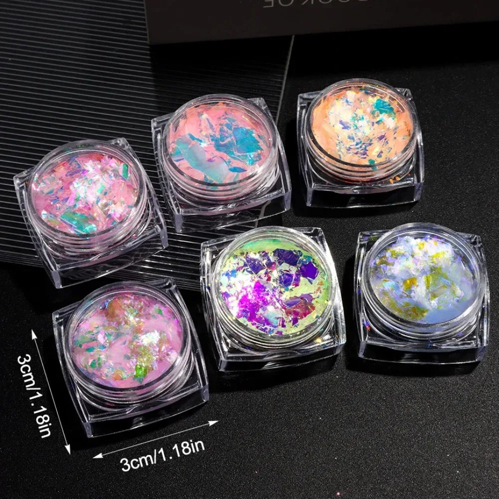 6pcs Aurora Opal Nail Glitter Flakes Iridescent Nail Pigment Crystal Mermaid Sparkly Dreamy Nail Art Sequins Manicure Decoration