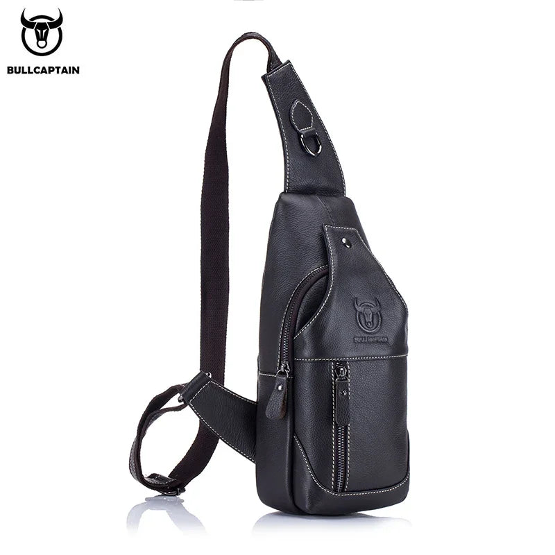 BULLCAPTAIN Leather Messenger Bags Men's Casual Bag For Men Chest Bag Brand Designer Multi-Function Headphone Jack Chest Pack
