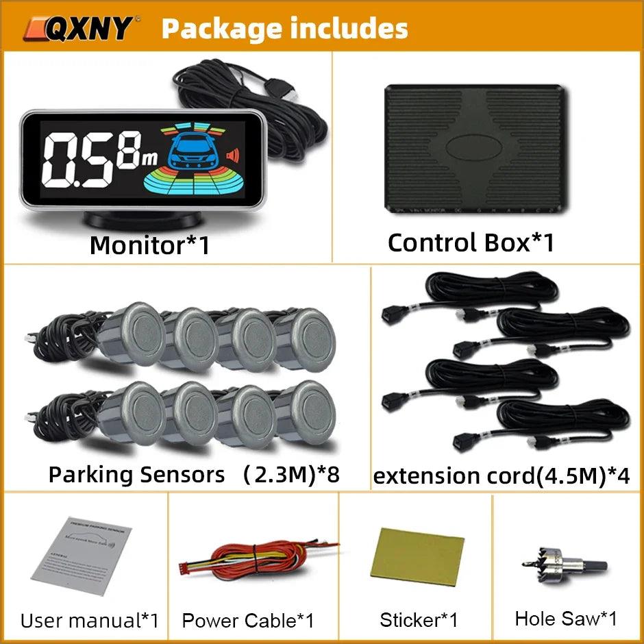 8 Parktronic Parking Sensors Kit Reversing Front and Rear Car Backup Radar Detector Backing Assistance Sound Aler AID
