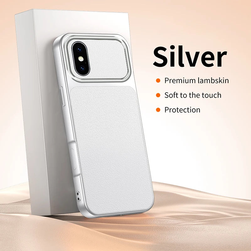 Funda Lychee Grain Phone Case for Apple iPhone XS Max X XR Simple Luxury Plating Faux Lambskin Soft Silicone Original Back Cover
