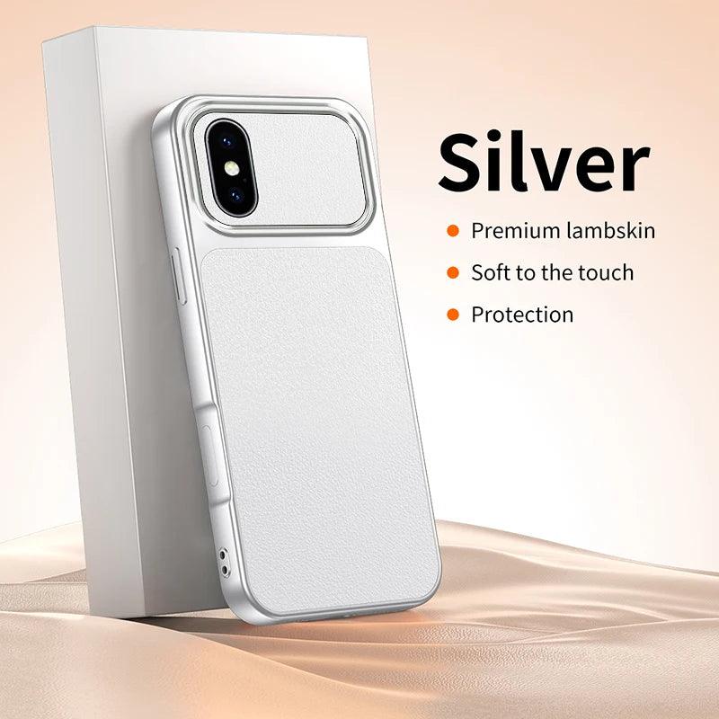 Funda Lychee Grain Phone Case for Apple iPhone XS Max X XR Simple Luxury Plating Faux Lambskin Soft Silicone Original Back Cover