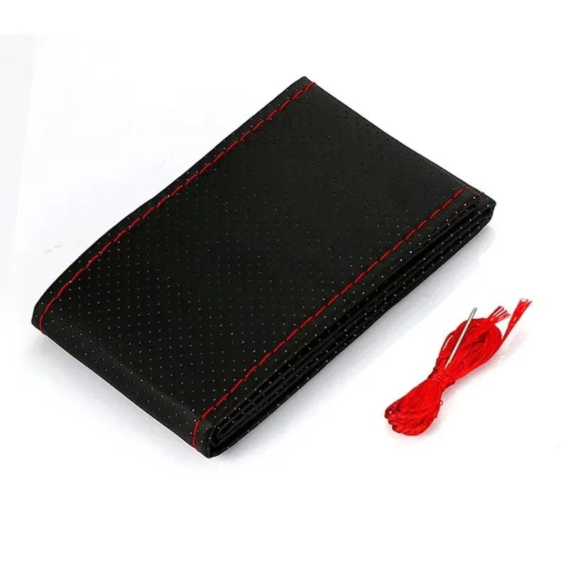 Car Steering Wheel Braid Cover Needles And Thread PU Leather Car Covers Suite DIY Texture Soft Auto Accessories Black 37-38cm