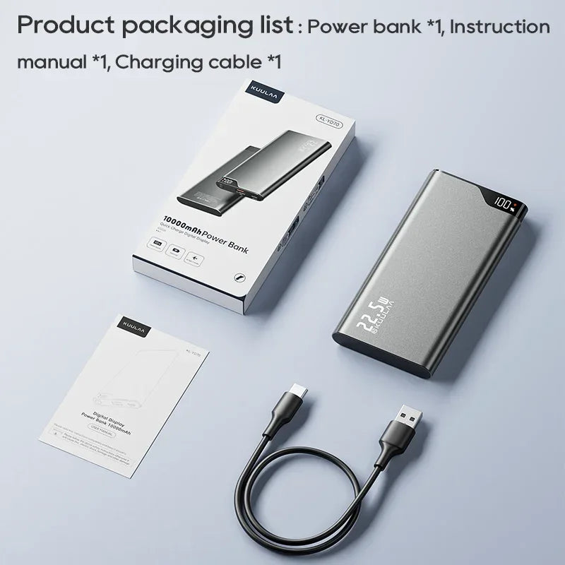 KUULAA Power Bank 10000mAh Portable Charger PowerBank 22.5W Fast Charging External Battery For iPhone 17 16 15 batterie externe