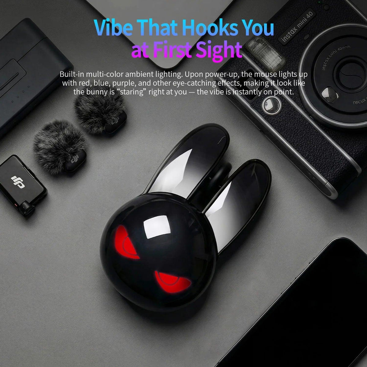 MOFII M6C Evil Rabbit Dual-mode Mouse, Black Cool Rabbit Shape, RGB Ambient Light, Silent Rechargeable, Multi-device Compatible