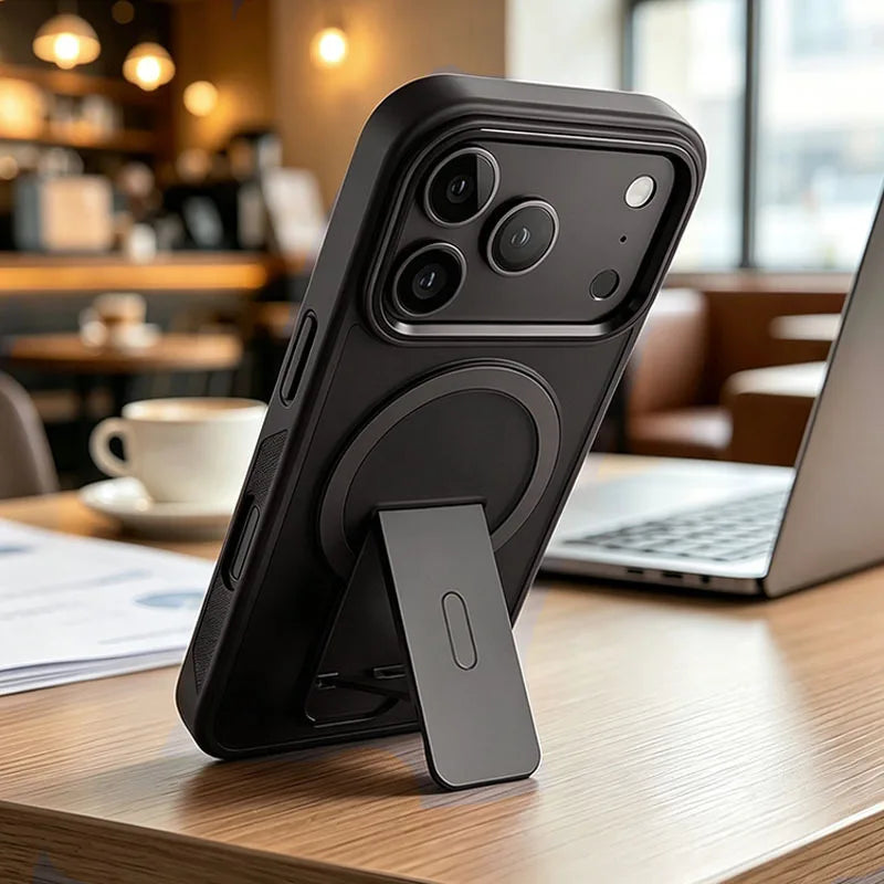 Fashion Invisible Stand Matte Magnetic Phone Case For Iphone 18 17 16 15 14 13Pro Max Anti-Slip Armored Solid Color Camera Cover