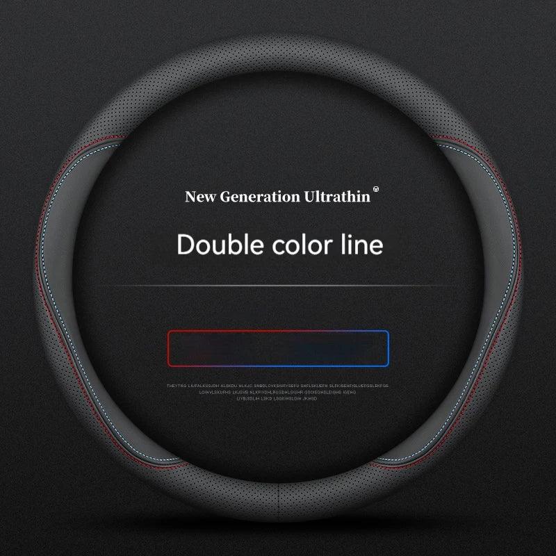 Full Leather Cover for All Seasons Auto Steering Wheel Cover Ultra-Thin Non-Slip Round Breathable Car Steering Wheel Protector