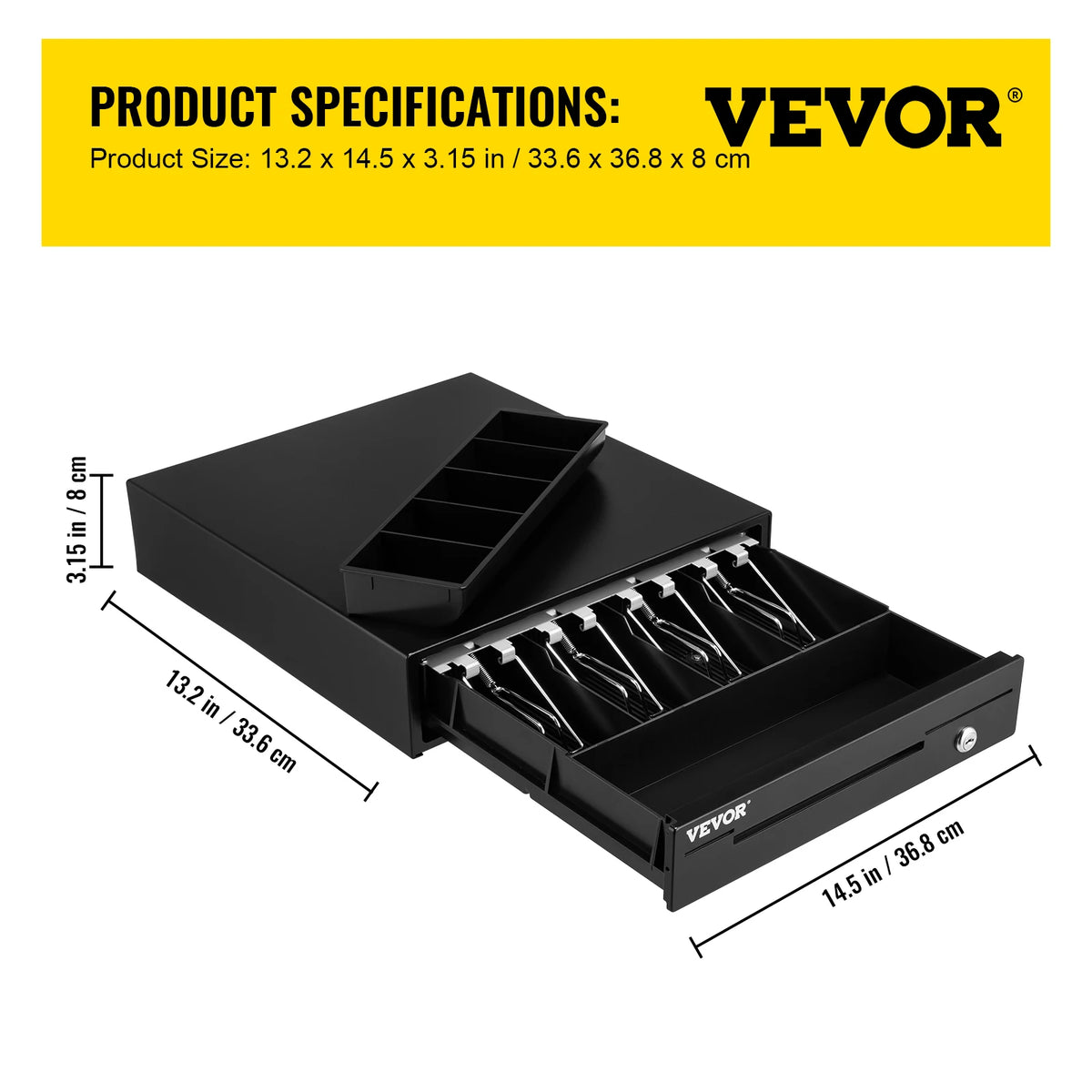 SucceBuy Cash Register Drawer 16" 12 V for POS System Tray Removable Coin Compartment & 2 Keys Included RJ11/RJ12 Cable Drawer