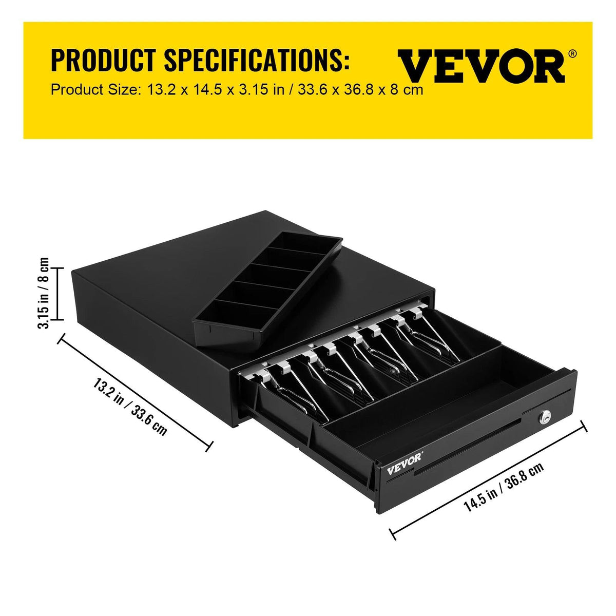 SucceBuy Cash Register Drawer 16" 12 V for POS System Tray Removable Coin Compartment & 2 Keys Included RJ11/RJ12 Cable Drawer
