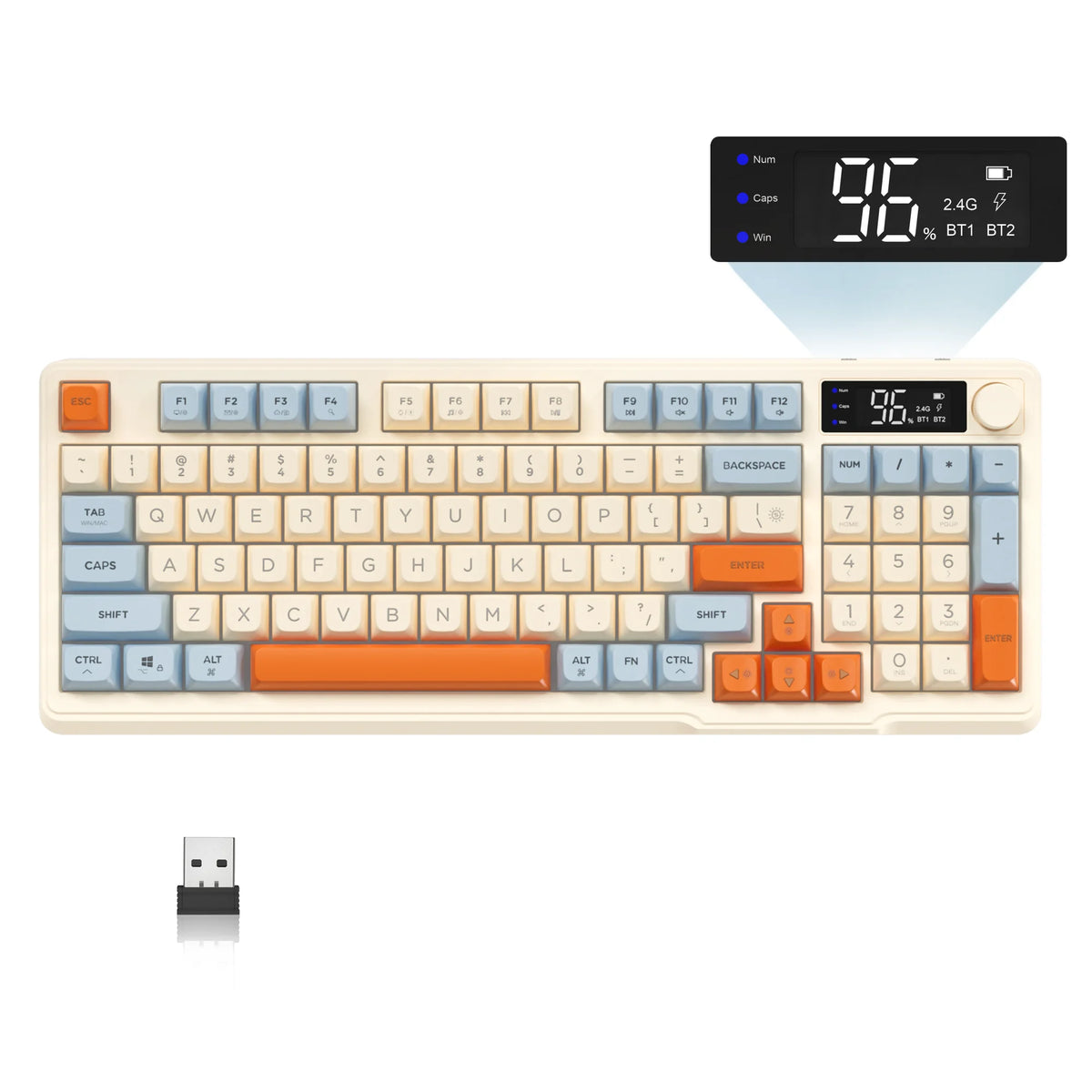 ZIYOU LANG M96 Wireless Gaming Keyboard with Display Screen & Knob, Bluetooth/2.4GHz Quiet Membrane Keyboard, 3000mAh Rechargeable