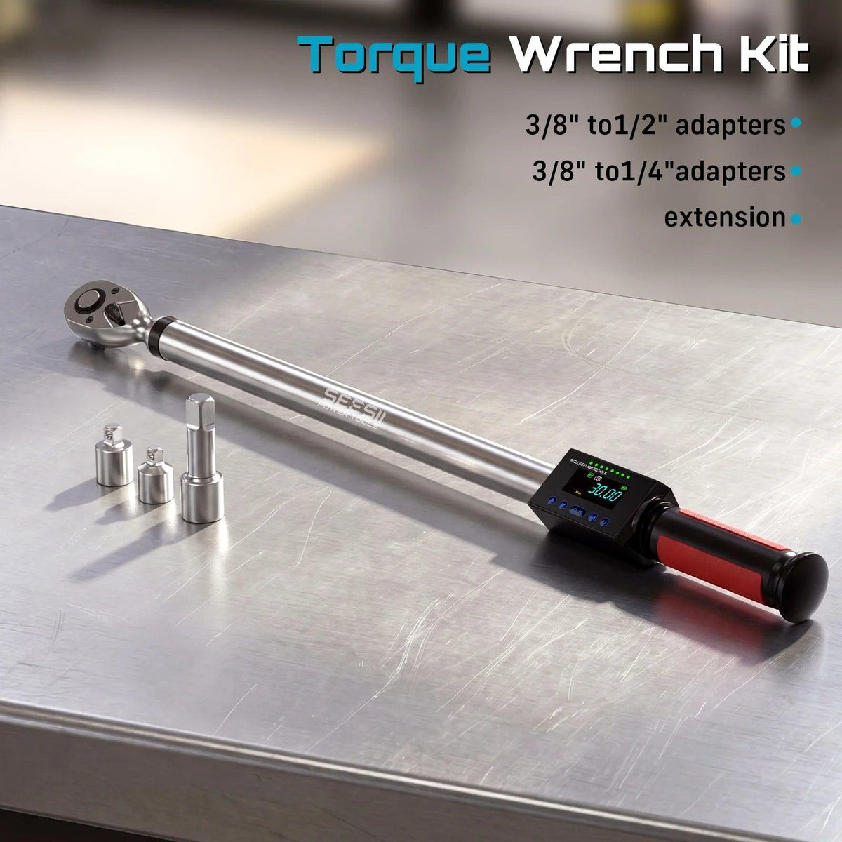 Seesii Digital Torque Wrench 340N.m Digital Electric Wrench 1/2" Drive 12.5-250.8ft-lbs/17-340N.m Buzzer LED Flash for Car Care