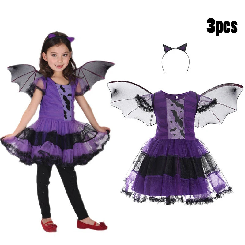 2025 Girls Cosplay Vampire Halloween Dress For Kids Ghost Bride Gothic Costume Count Vampiran Carnival Outfit Black Red Clothes