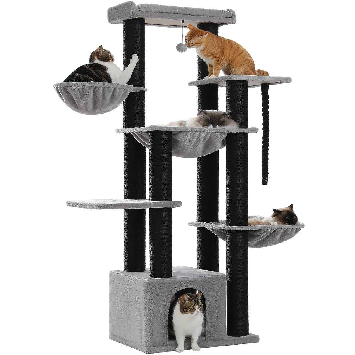 Large Cat Tree for Big Cats Robust Cat Tower with Several Levels Cat House Climbing Tree with Hammock 11 Sisal Posts Large Perch