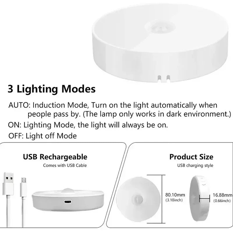 2~6 Pack Motion Sensor LED Night Light USB Rechargeable 3 Color Night Lamp Cabinet Wardrobe Lamp Staircase Wireless Closet Light - Urbizia