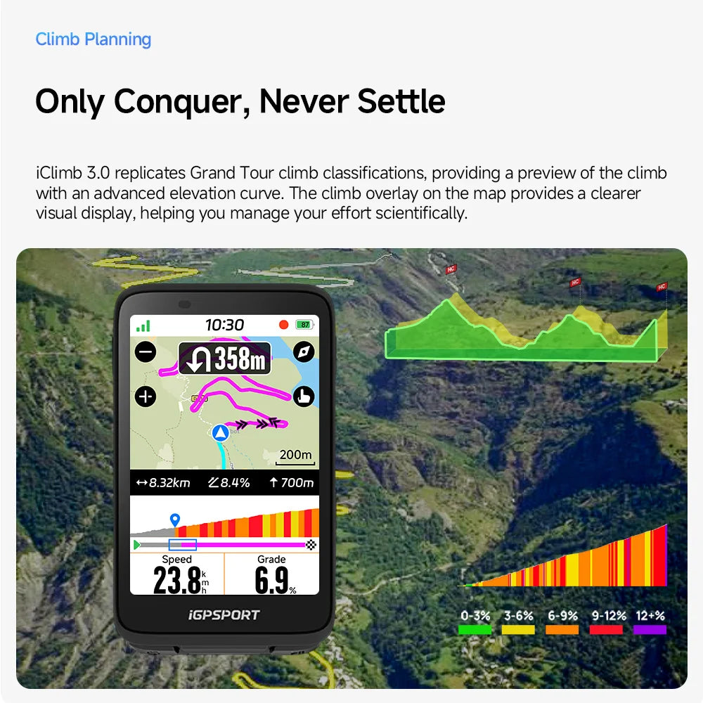 iGPSPORT BiNavi Bike Computer Touchscreen Map Navigation 35 Hours Battery Life IPX7 Waterproof Route Planning