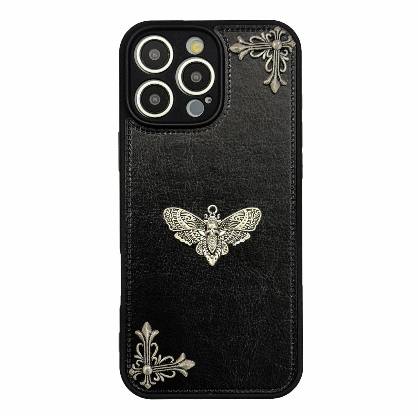 Luxury Gothic High Grade Leather Phone Case for IPhone 16 15 14 13 12 11 Pro Max Fashion Trends Metal Honeybee Protection Cover