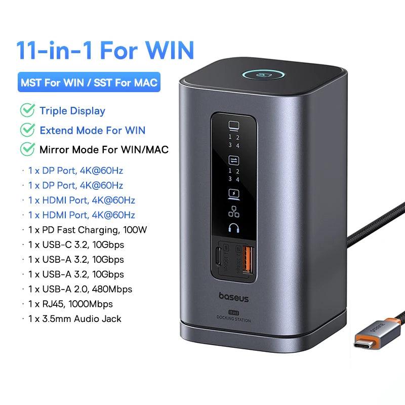 Baseus USB C HUB for Mac M3 M2 M1 System HDMI 4K@60Hz MST Triple Display for MacBook Air Pro Window 11-in-1 HUB Docking Station