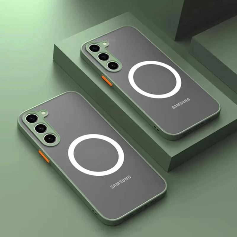 Frosted Matte Magnetic Armor Case – Samsung Galaxy S23–S26 Ultra Plus, Wireless Charging Cover