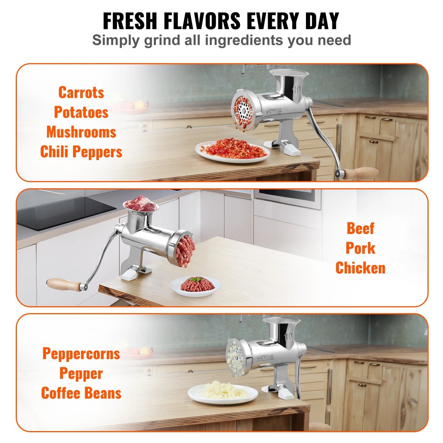 SucceBuy Manual Meat Grinder 304 Stainless Steel Hand Meat Grinder with Steel Table Clamp Meat Mincer Sausage Maker