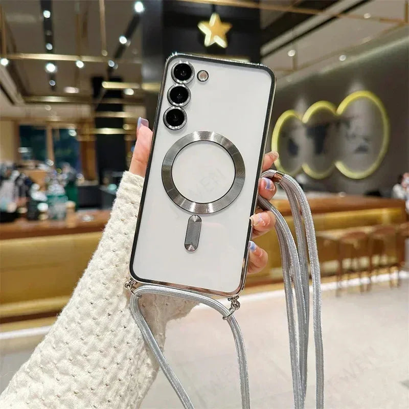 Magnetic Transparent Silicone Case with Crossbody Strap