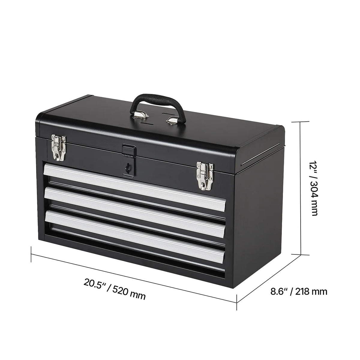 SucceBuy 20in 3-Drawer Metal Tool Box Black/Red Tool Chest with EVA Liners Multifunction Tool Organizer for Garage & Workshop