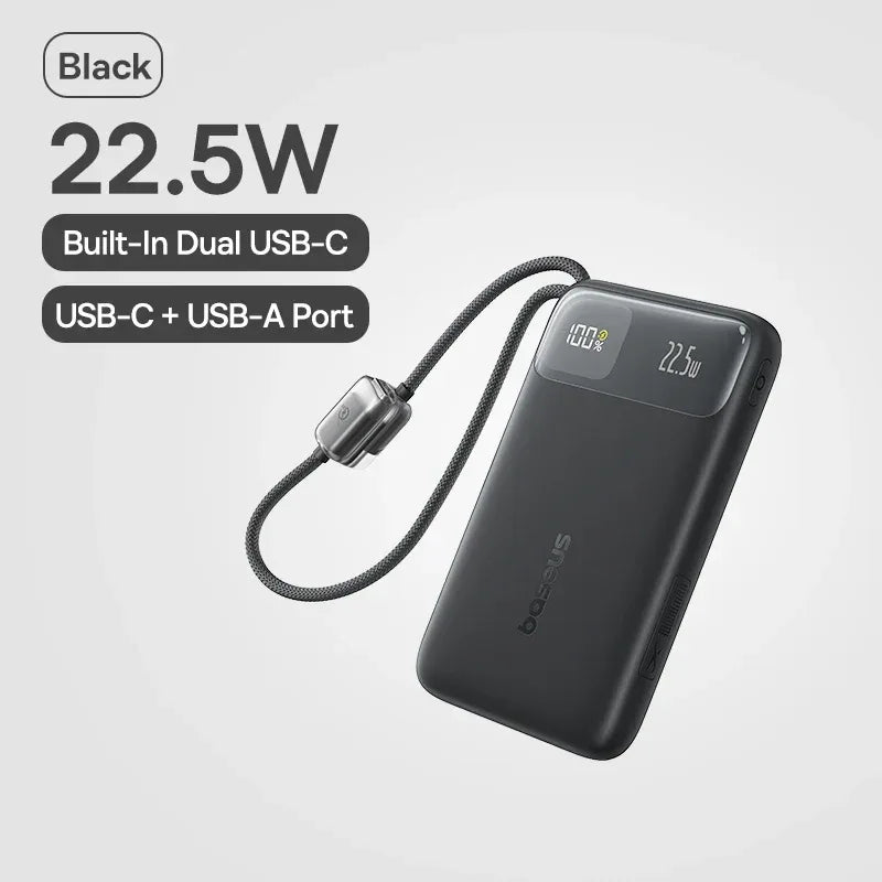 Baseus 10000mAh 22.5W Dual USB-C Cable Power Bank