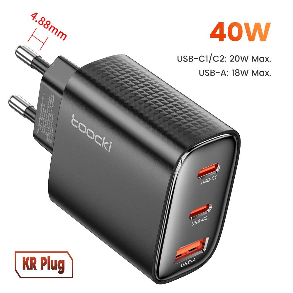 Toocki 40W GaN USB Charger Type C QC 4.0 Quick Charge Dual Type C Fast Phone Charger For iPhone 15 14 13 12 Pro Max Samsung S23
