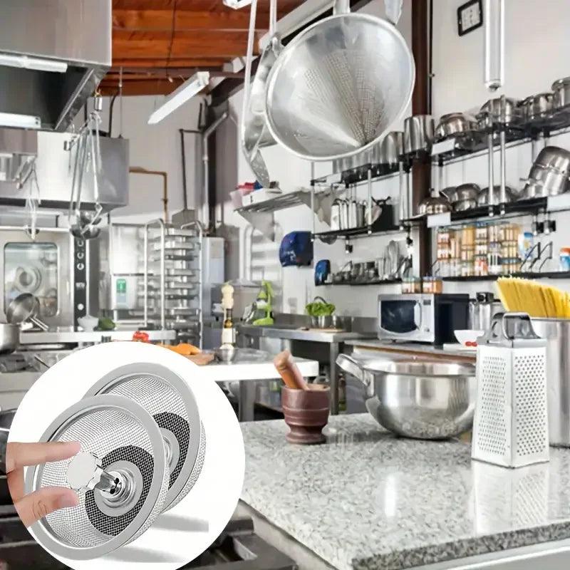 Kitchen Sink Strainer with Handle & Stopper – Stainless Steel, Set of 2