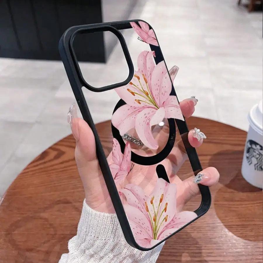 Pink Lily Magnetic iPhone Case — Floral Pattern