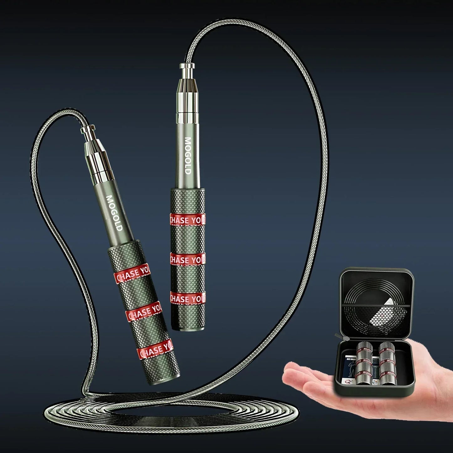 MOGOLD Telescopic Jump Rope – High-Speed Bearings, PVC Steel Cable & Light Case, Fitness Must-Have - Urbizia