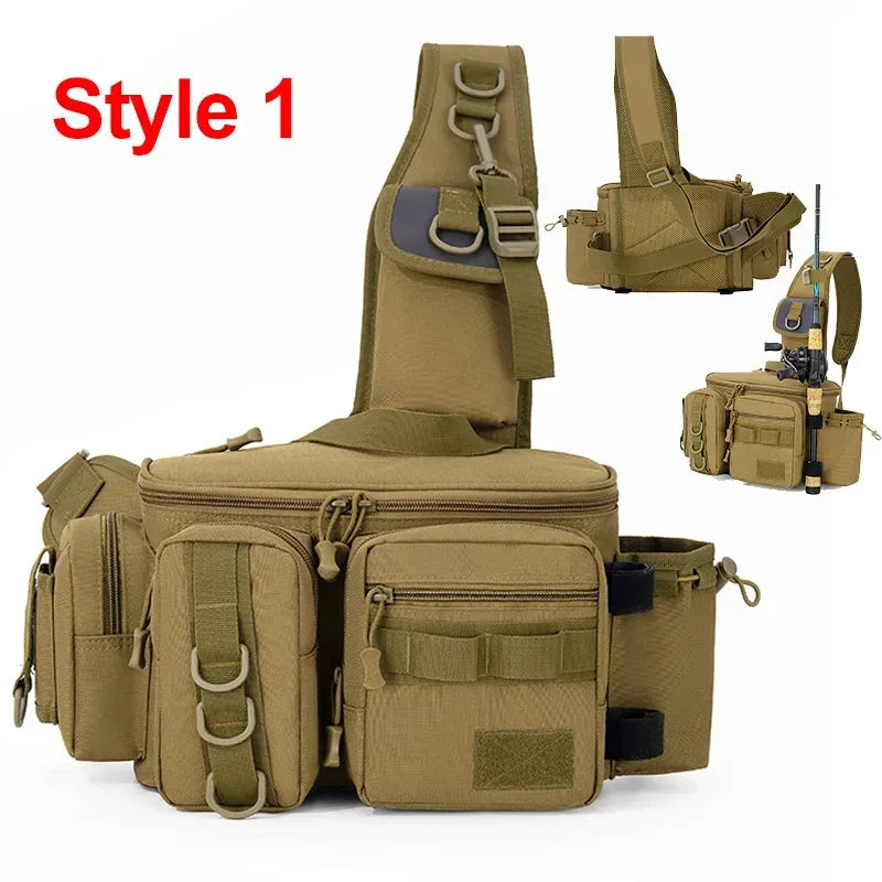Fishing Tackle Sling Backpack with Rod Holder - Urbizia