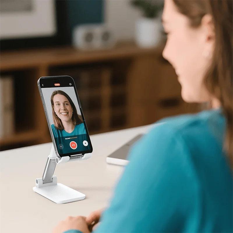 Cell Phone Stand Adjustable Angle and Height Cell Phone Holder for Desk Foldable Portable Pad Compatible with All Mobile Phones