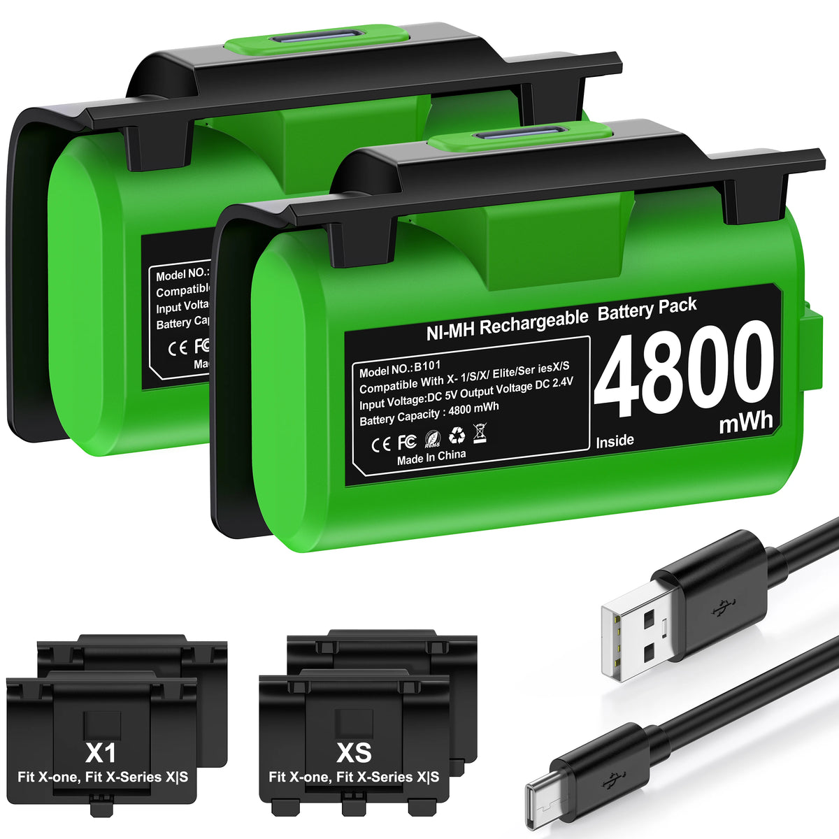 DinoFire Rechargeable 2x4800mwh Battery Packs For Xbox Series X/S & Xbox One X/S Battery with Charging Cable