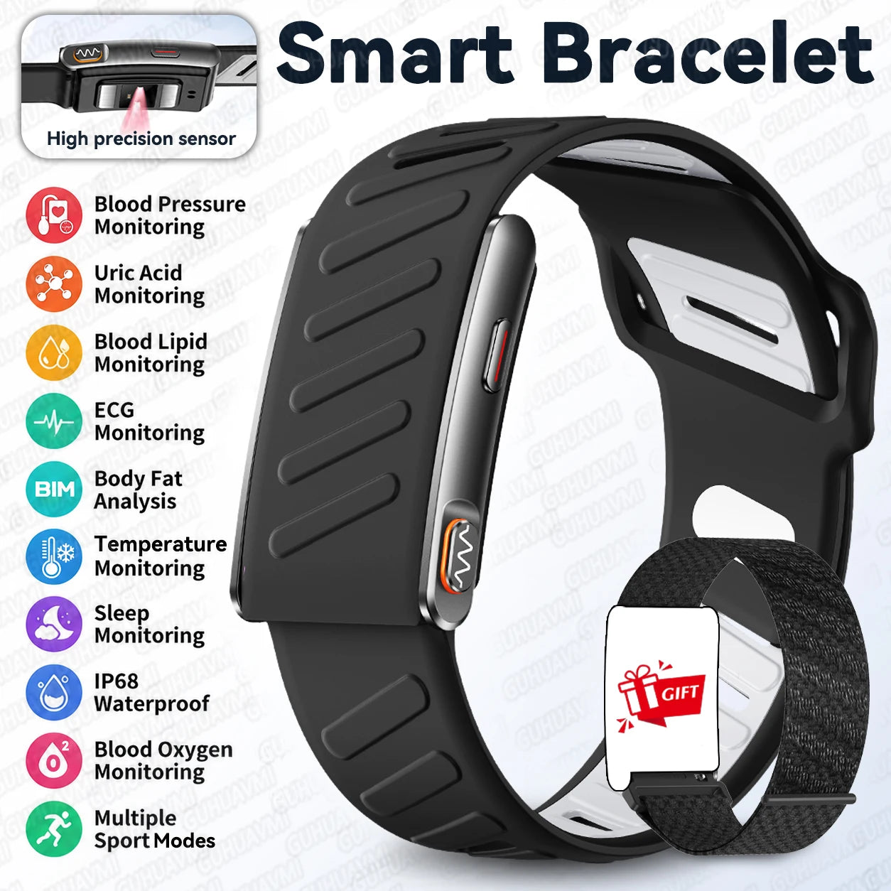 2026New Sport Fitness Tracker Smart Band Blood Oxygen Pressure Uric Acid Blood Lipid ECG Waterproof Smart Bracelet For Men Women