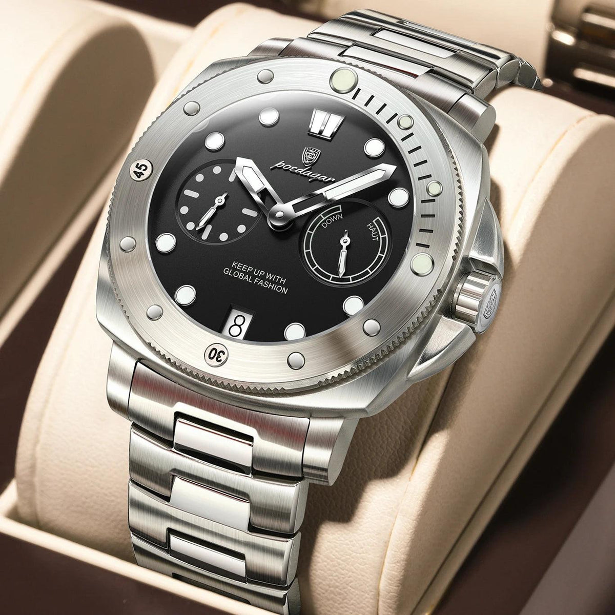 POEDAGAR Luxury Man Wristwatch Top Luminous Waterproof Date Men Clock High Quality Stainless Steel Men's Quartz Watches Male+Box