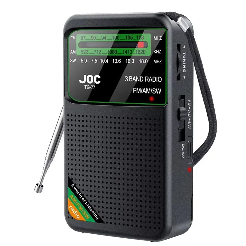 Battery Operated Radio FM AM SW Radio Built-in Speaker Pointer Pocket Radio Type-C Rechargeable with HD Display Screen for Elder - Urbizia