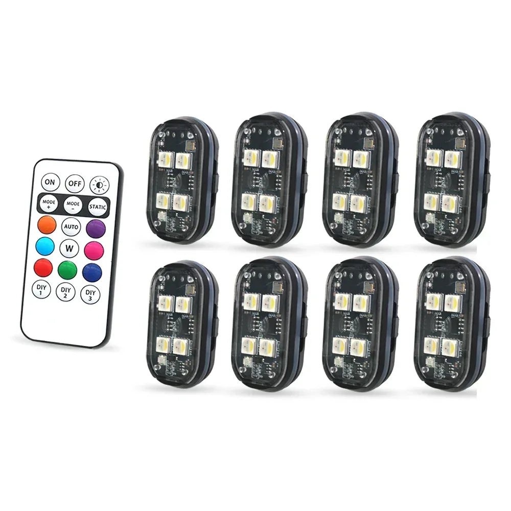 2/4pcs Wireless LED Strobe Lights Car Decor Atmosphere Light, 8 Colors Rechargeable Led Lights Anti-Collision LED Warning Light - Urbizia